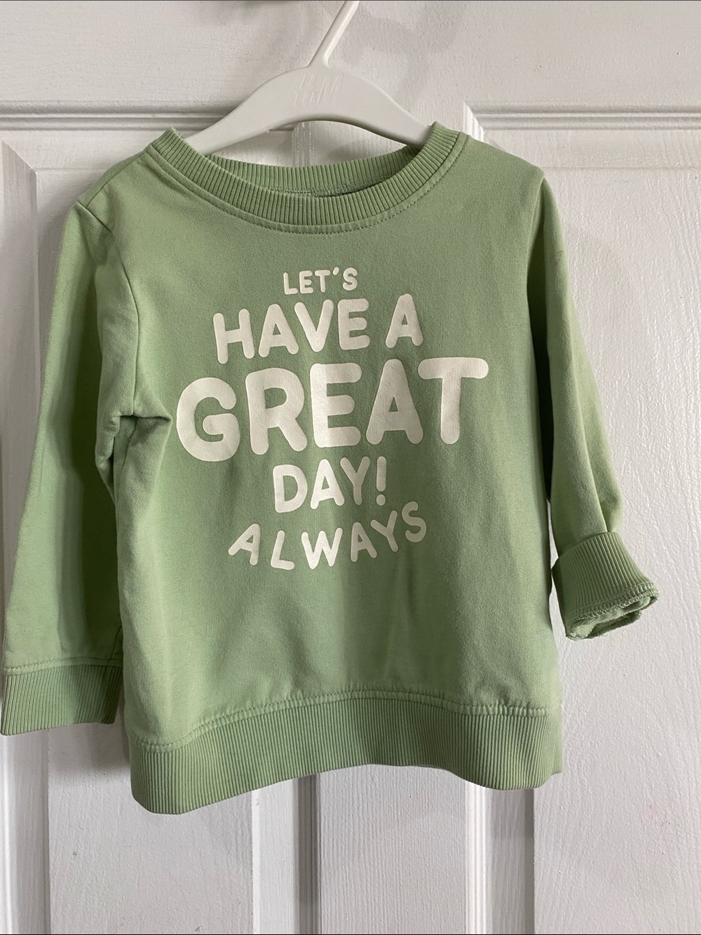 H&M Baby Sage Green Graphic Sweatshirt Great Day Always 4T EUC